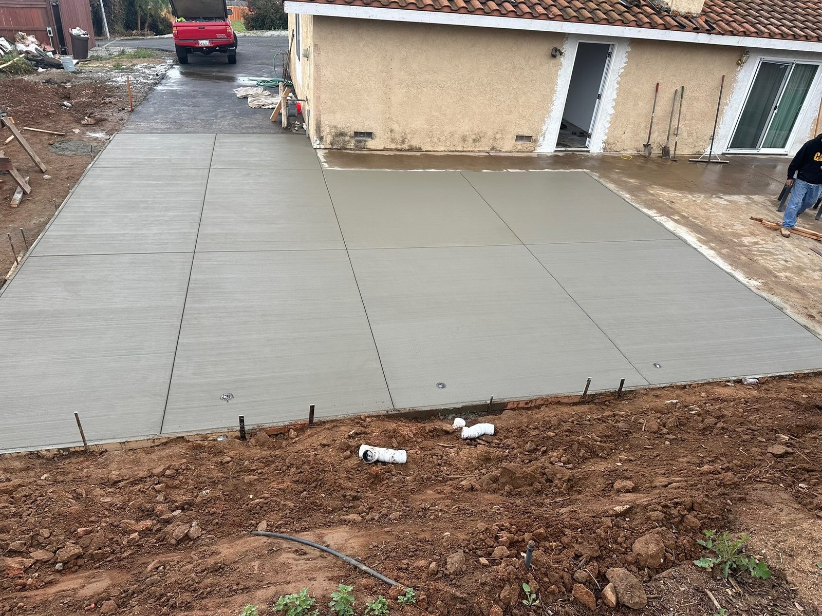 Fresh concrete driveway pour
